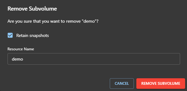 Delete Subvolume Confirmation