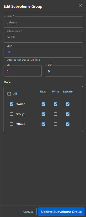 Edit Subvolume Group