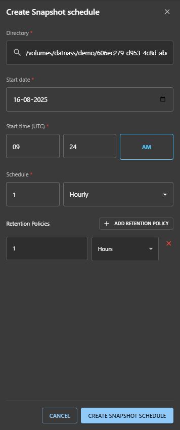 Create Snapshot Schedule Form