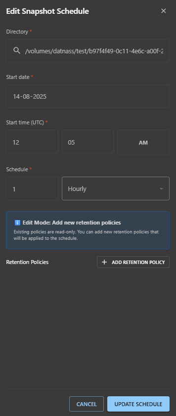 Edit Snapshot Schedule
